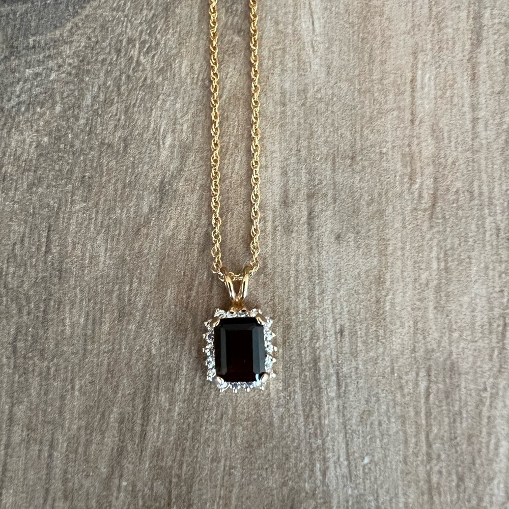 Amber Gemstone & Rhinestone Square Necklace